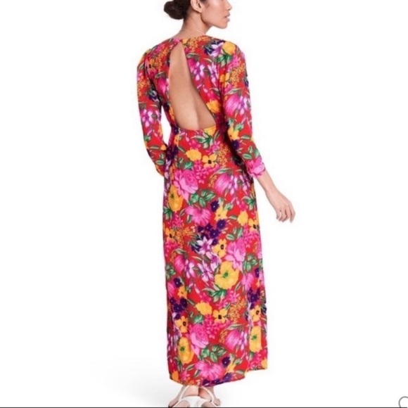 Rixo target red coral Hawaiian floral ruffle midi dress xs 2 - Picture 3 of 10